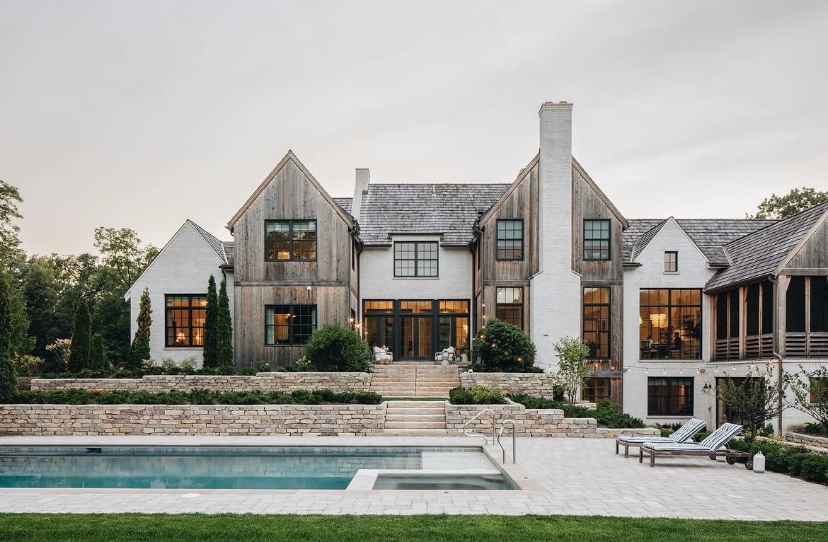 Modern farmhouse with pool and patio
