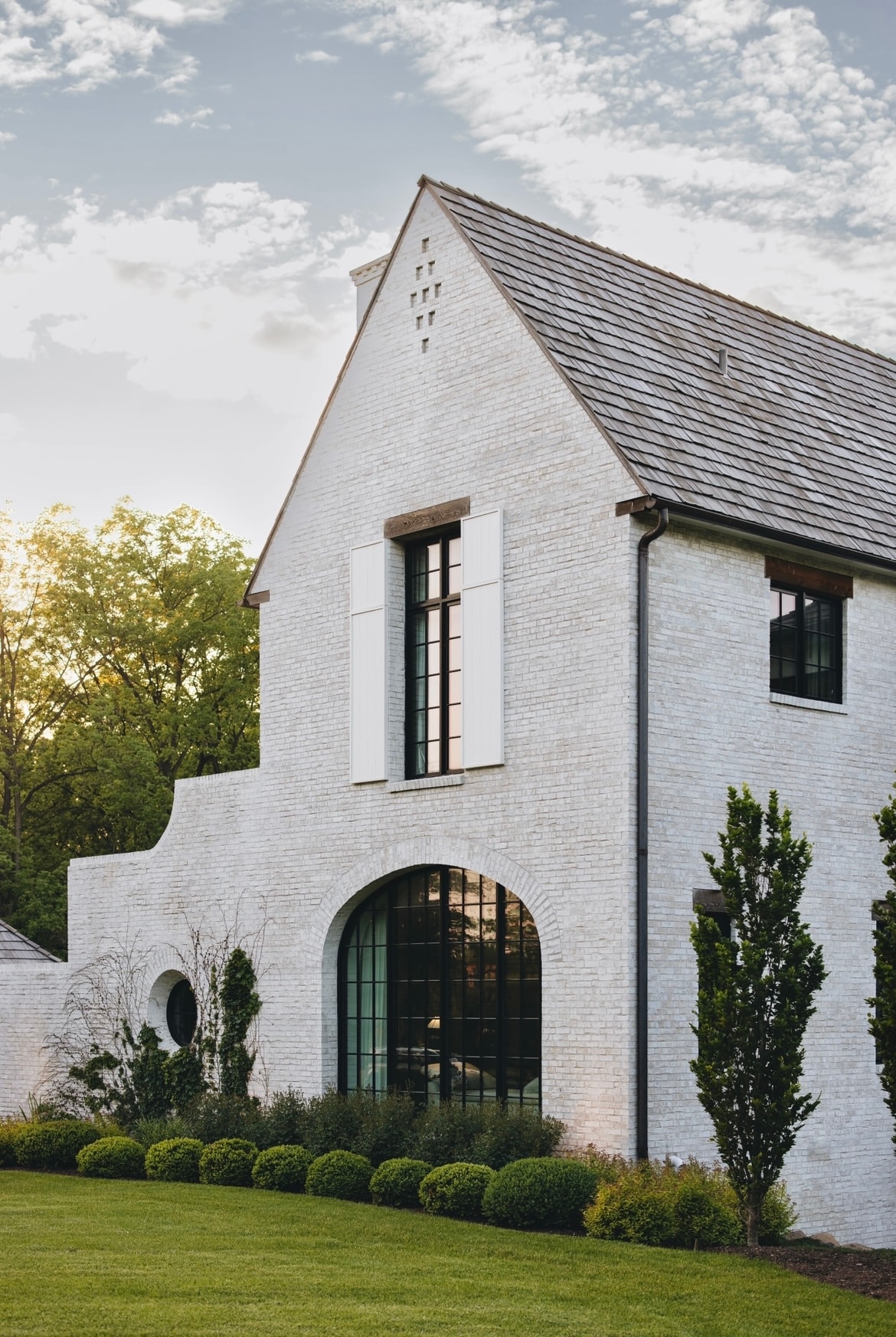 Modern white brick house with gable roof
